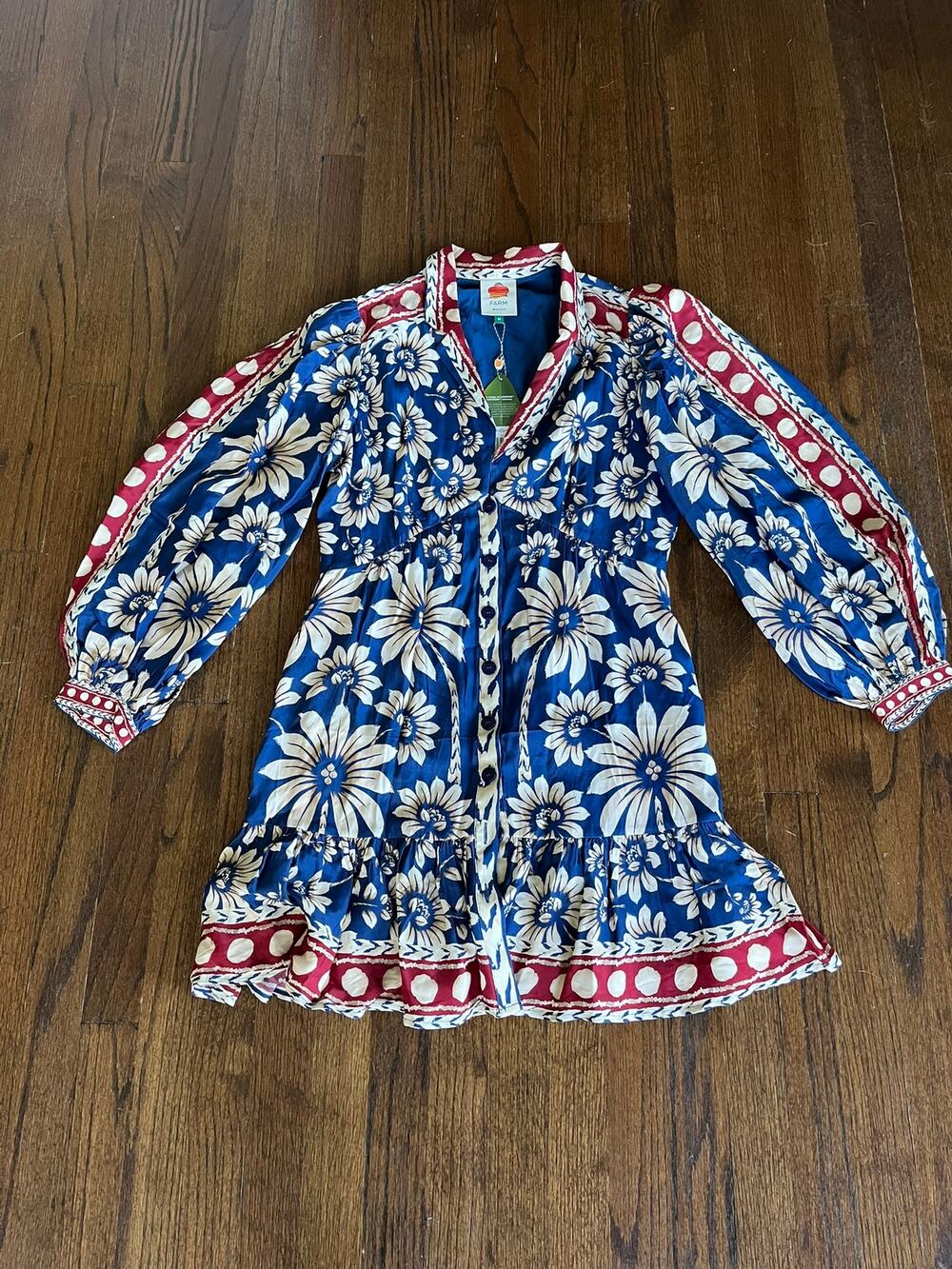 FARM Rio Blue Luna Mini Dress, M, NWT